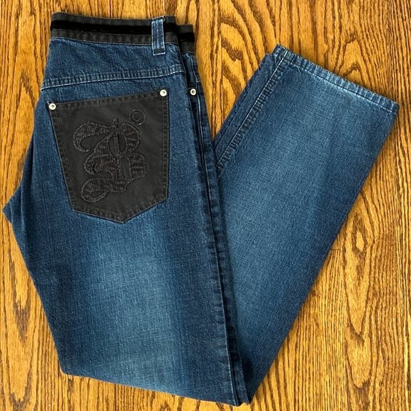 Bent & Corrupt Blue Soft Denim Jeans With Black Velvet Trim Size 32 Excell Cond - Picture 1 of 9